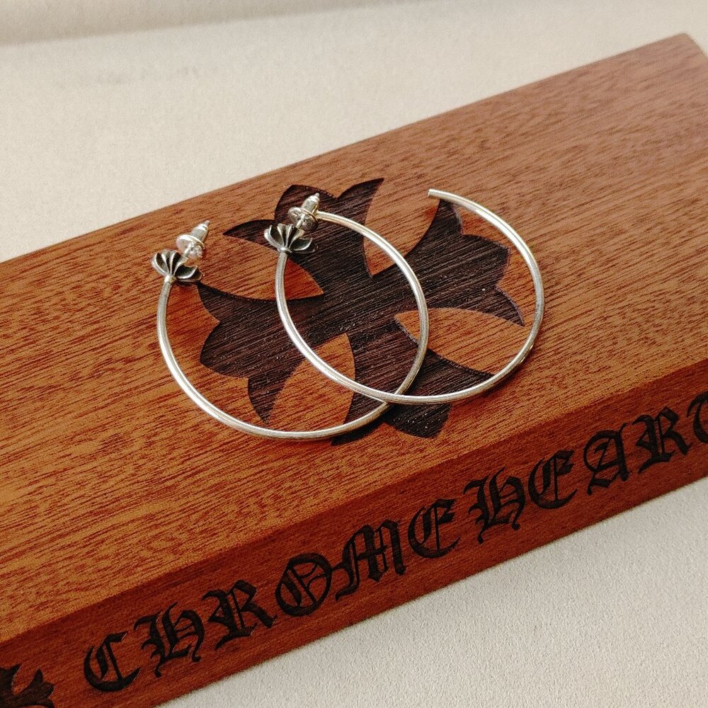 Chrome Hearts Hoop Stud Earrings Pair 925 Sterling Silver (New)